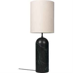 GUBI Gravity Floor Lamp Black Marble and Canvas Shade XL High