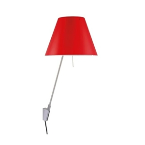 Luceplan Costanza Wall Lamp Dimmable Aluminum M. Red Shade