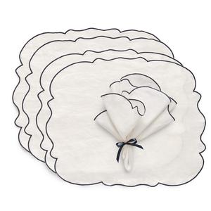 Decotique Gia Placemats & Napkins Set of 4 White/Blue